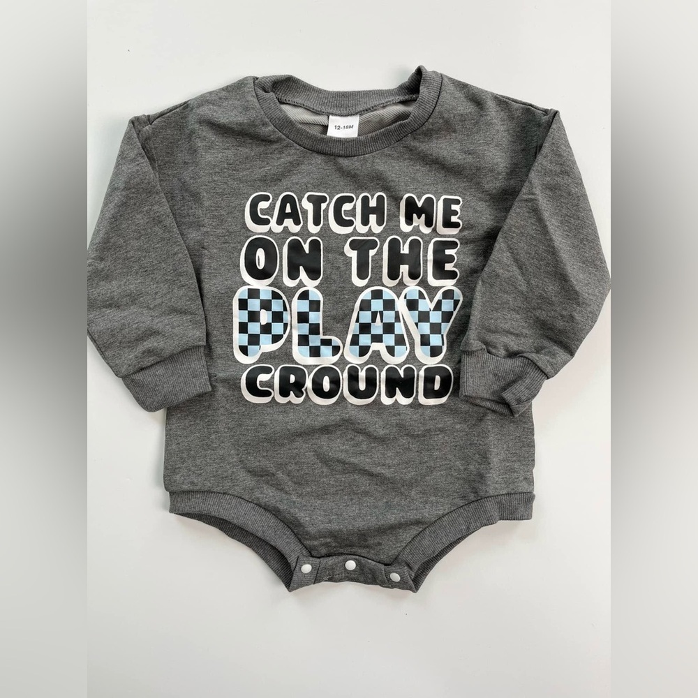Gray Baby Sweater Onesie with Playful Print